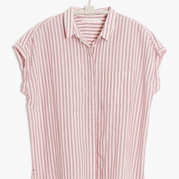 Xirena Wess Shirt S Mesa Rosa Striped Pink White Cotton Button Up Made in USA - Picture 1 of 12